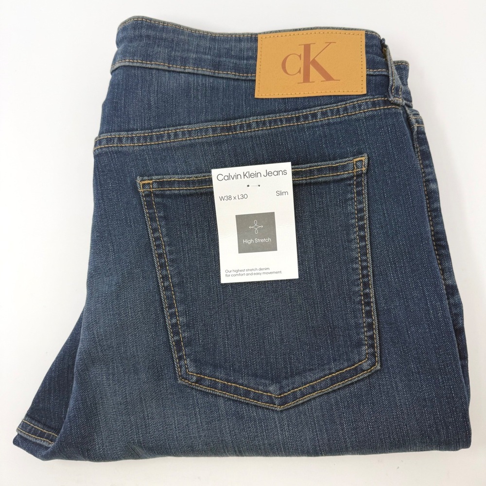 Calvin Klein Jeans Mens 38x30 Slim Fit High Stretch Avedon Dark 40KC740 NEW